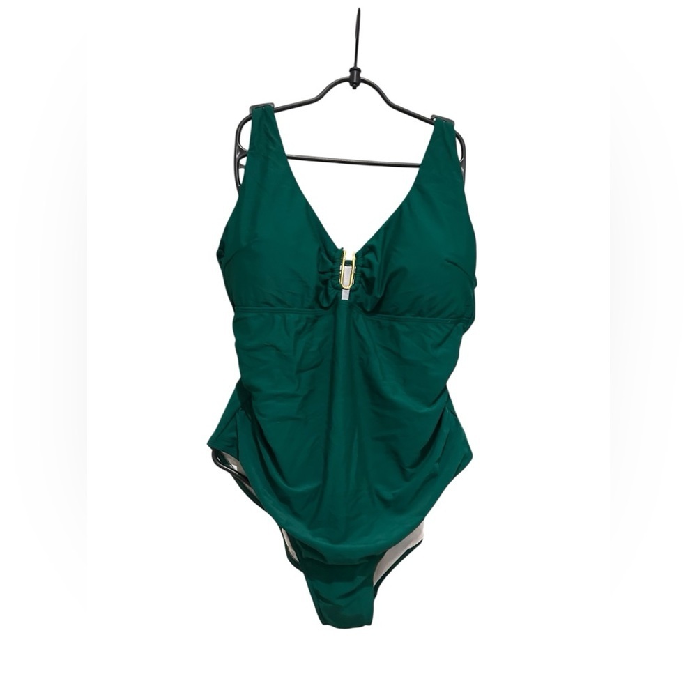 💚 B2PRITY Deep‑V Ruched One‑Piece Swimsuit – XXL – Tummy Control, Push‑Up - Picture 3 of 7